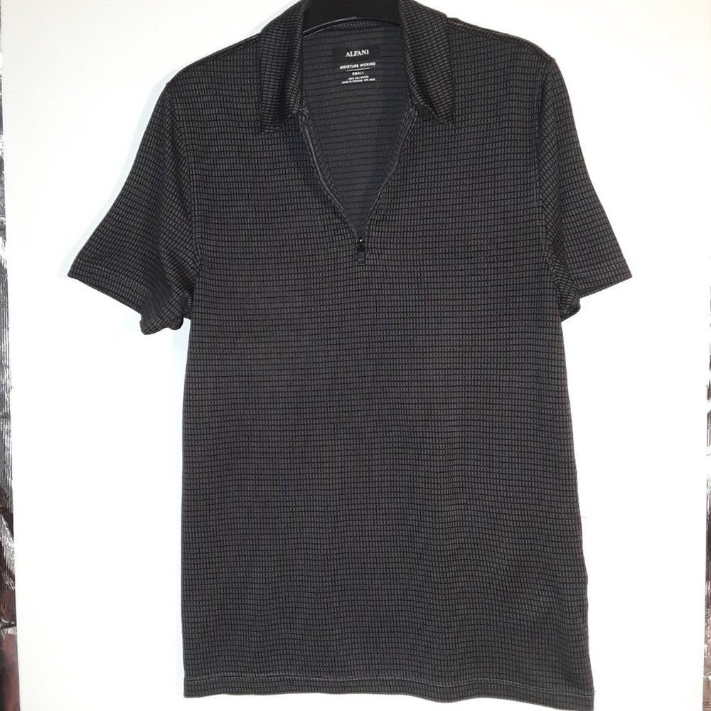 Alfani Men's Ottoman Zip Up Polo Shirt. Size S - Color Dark Grey and Black.